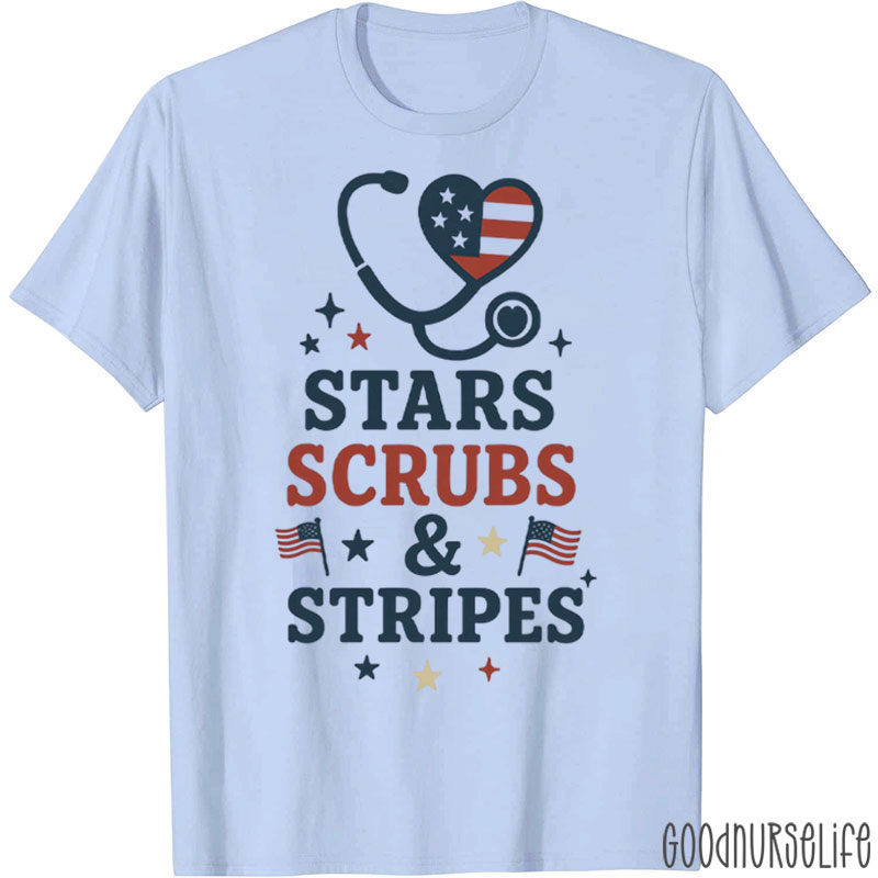 Funny Stars Scrubs And Stripes Nurse T-Shirt