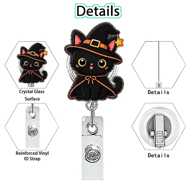 Halloween Cute Black Cat Nurse Badge Reel