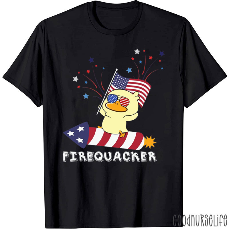 Fourth Of July USA Firequacker Duck Nurse T-Shirt