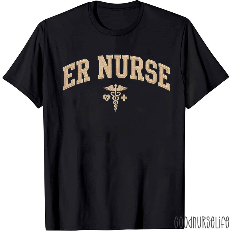 Embroidered Medical Symbols ER Nurse T-Shirt