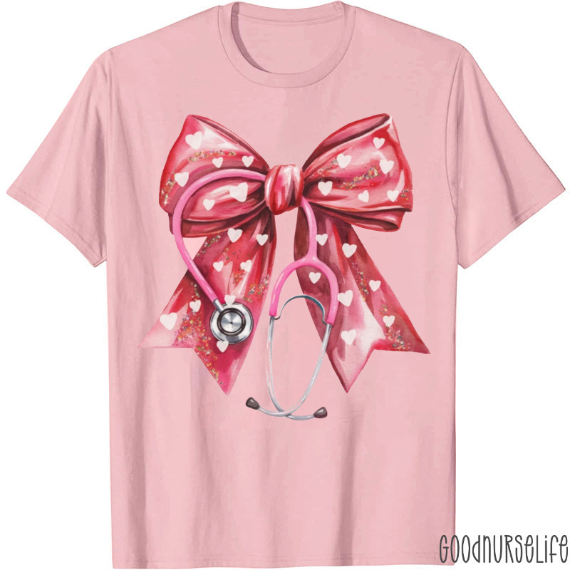 Valentine Coquette Stethoscope Pink Bow Nurse T-shirt