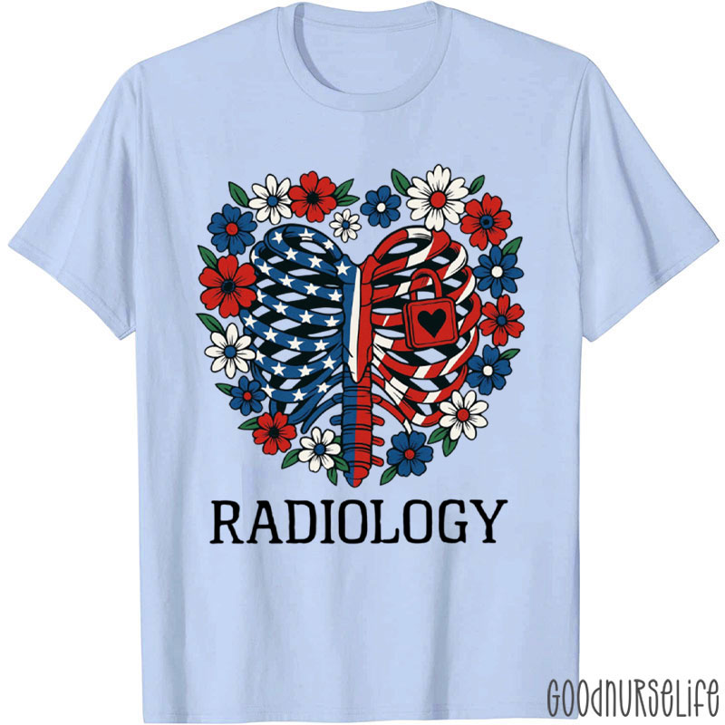 Rib Cage American Flag Flower Radiology T-Shirt