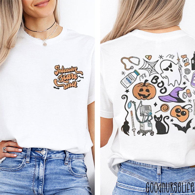 Halloween Medical  Intensive Scare Unit Nurse Two Sided T-Shirt