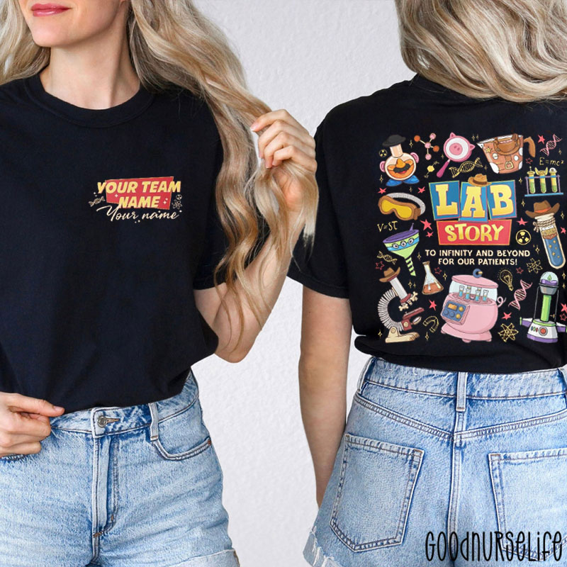 Personalized Team Name And Your Name Lab Story Two Sided T-Shirt