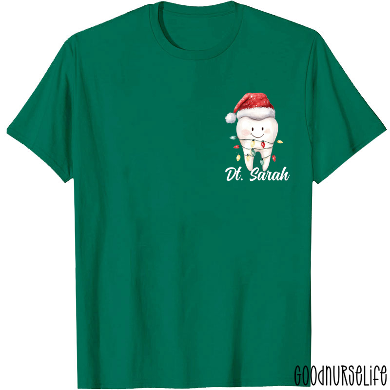 Personalized Name Cute Tooth With Christmas Lights T-Shirt