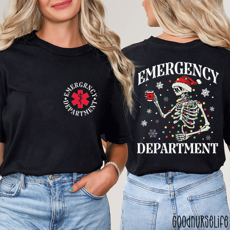 Xmas Skeleton With Light Emergency Department Two Sided T-Shirt