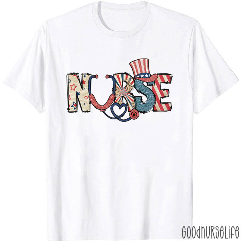 American Flag 4th Of July Nurse T-Shirt