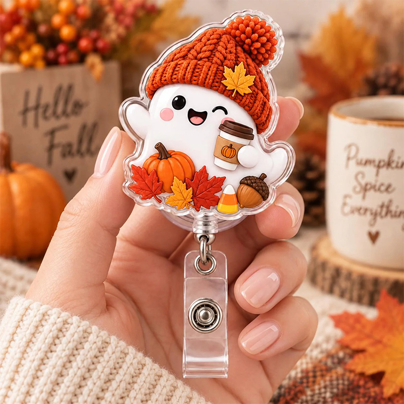 Knit Hat Ghost Fall Shaker Badge Reel