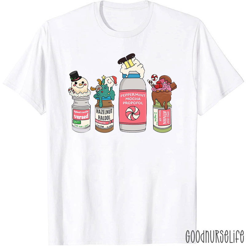 Festive Anesthesia Drugs As Holiday Drinks Nurse T-Shirt