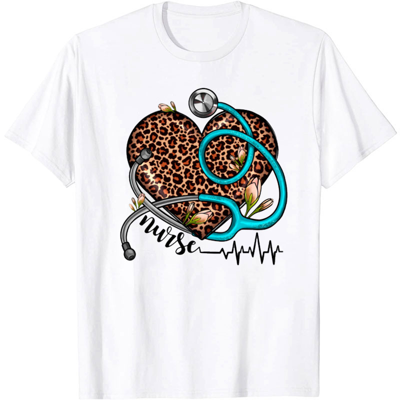 Western Nurse Leopard Heart Nurse T-Shirt
