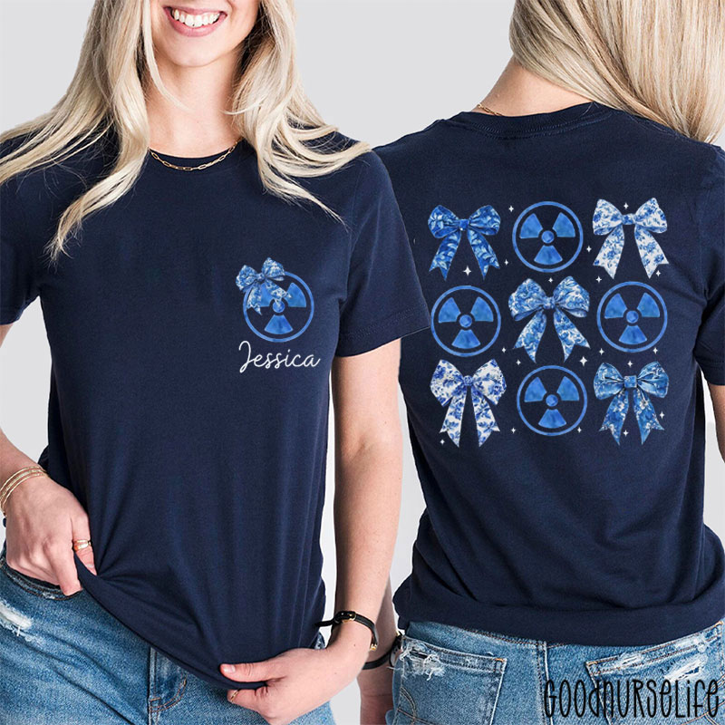Personalized Blue Bow Tie Radiology Nurse Two Sided T-Shirt