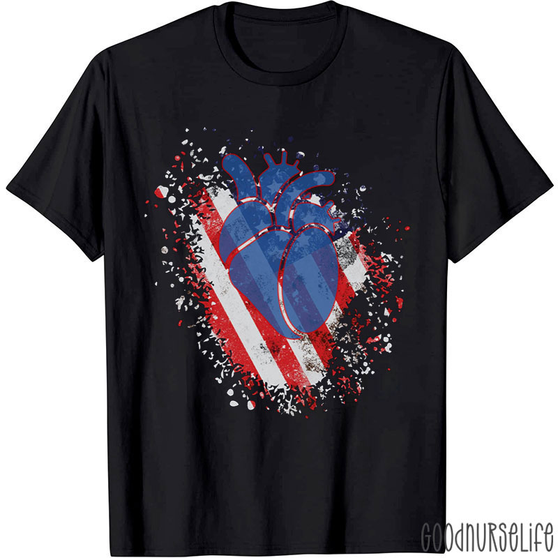 American Flag 4th Of July Star Stripe Cardiac T-Shirt