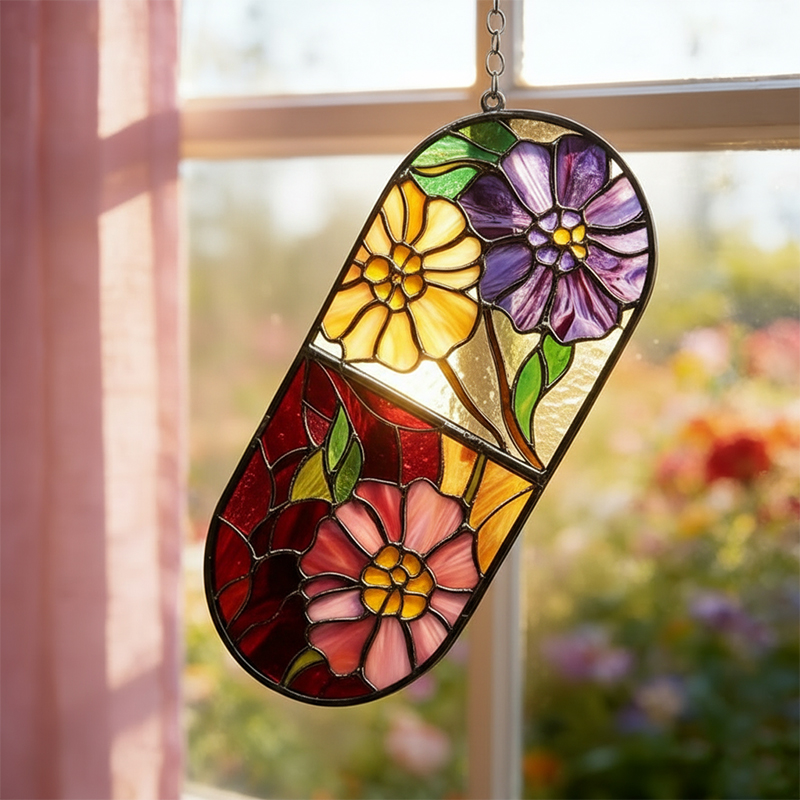 Floral Pill Acrylic Suncatcher