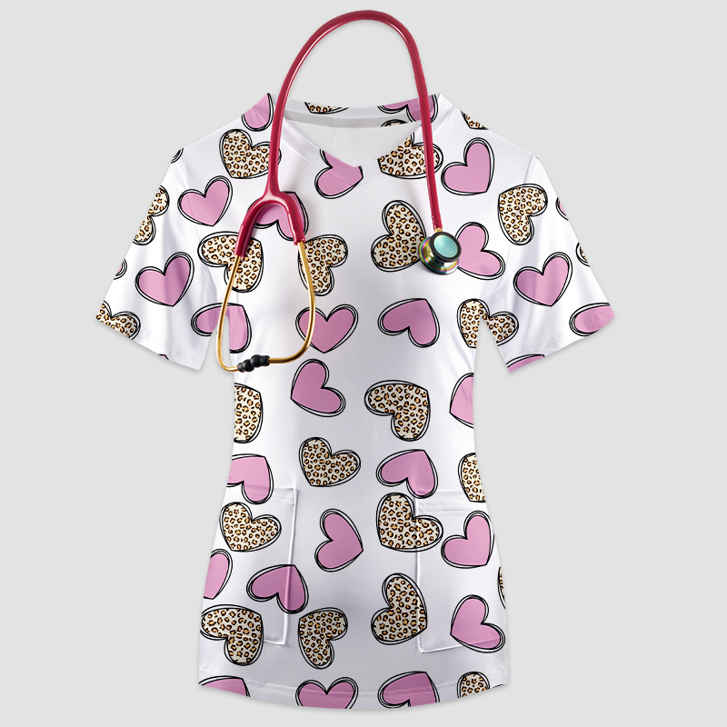 Pink Leopard Love Nurse Uniform