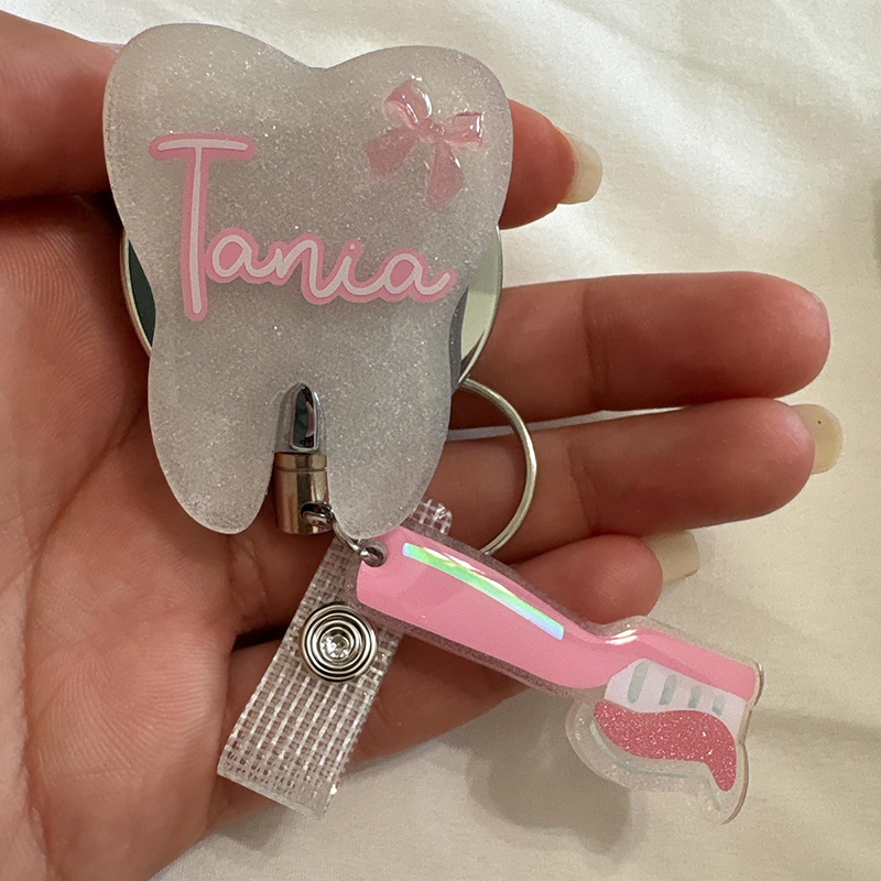 Personalized Pink Cutesy Tooth Badge Reel