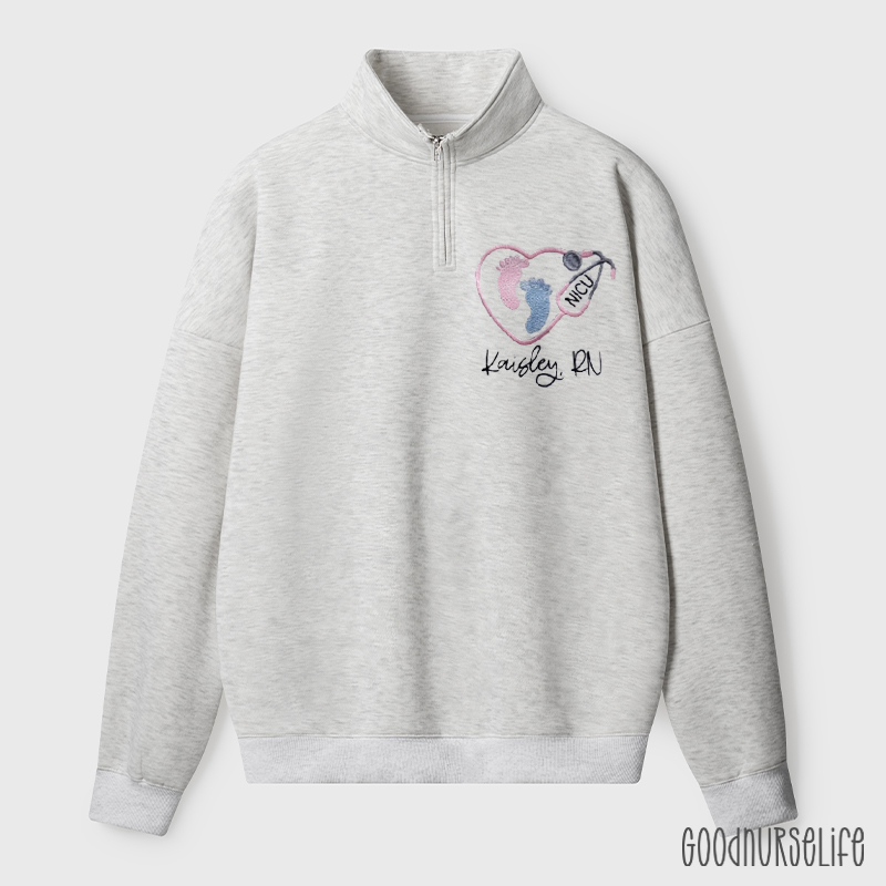 Personalized Heart Stethoscope Cute Feet Quarter Zip Sweatshirt