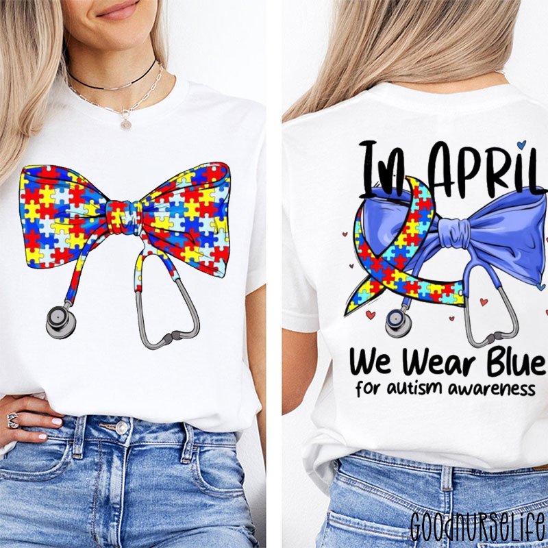 Puzzle Bow Tie Autism Awareness Two Sided T-Shirt