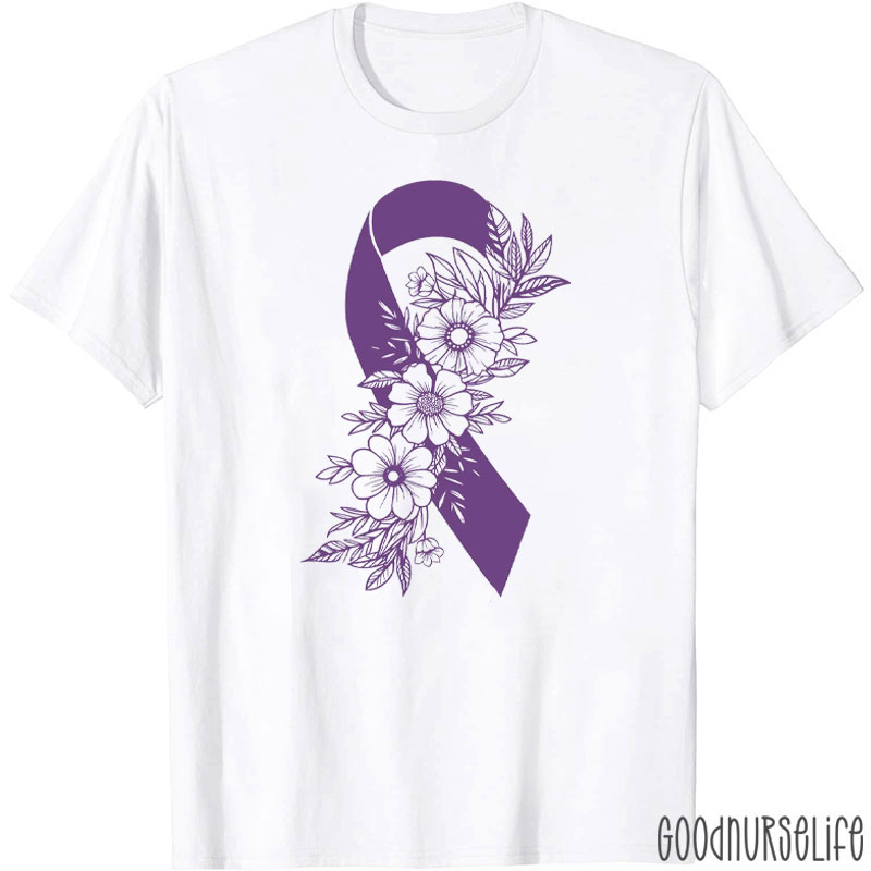 Floral Ribbon Wear Purple For Alzheimer Awareness T-Shirt
