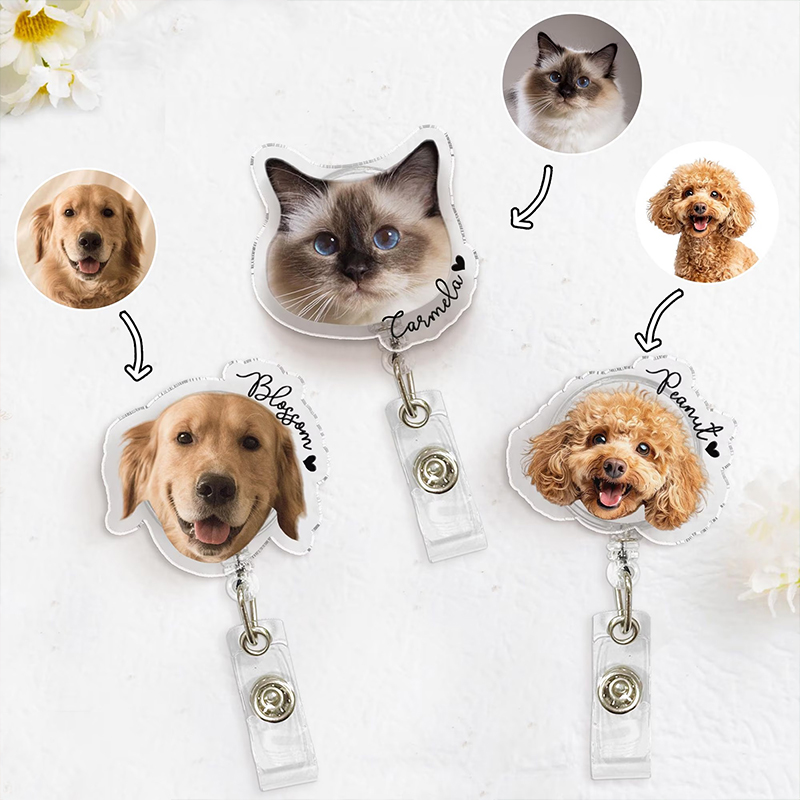 Personalized Pet Portrait Nurse Badge Reel