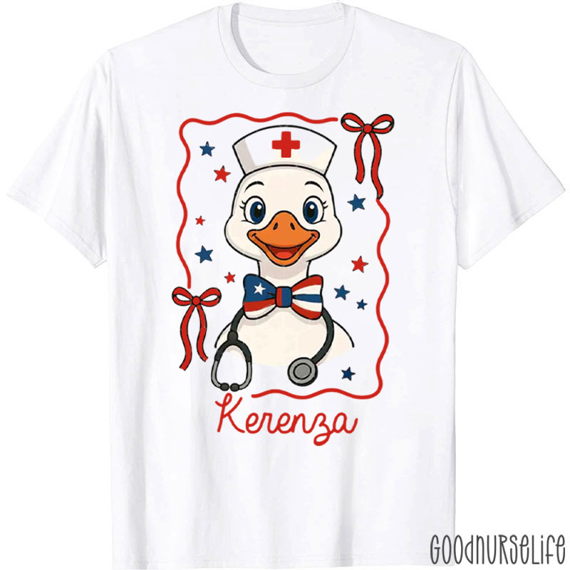 Personalized 4th Of July Goose America Coquette Bow Nurse T-Shirt