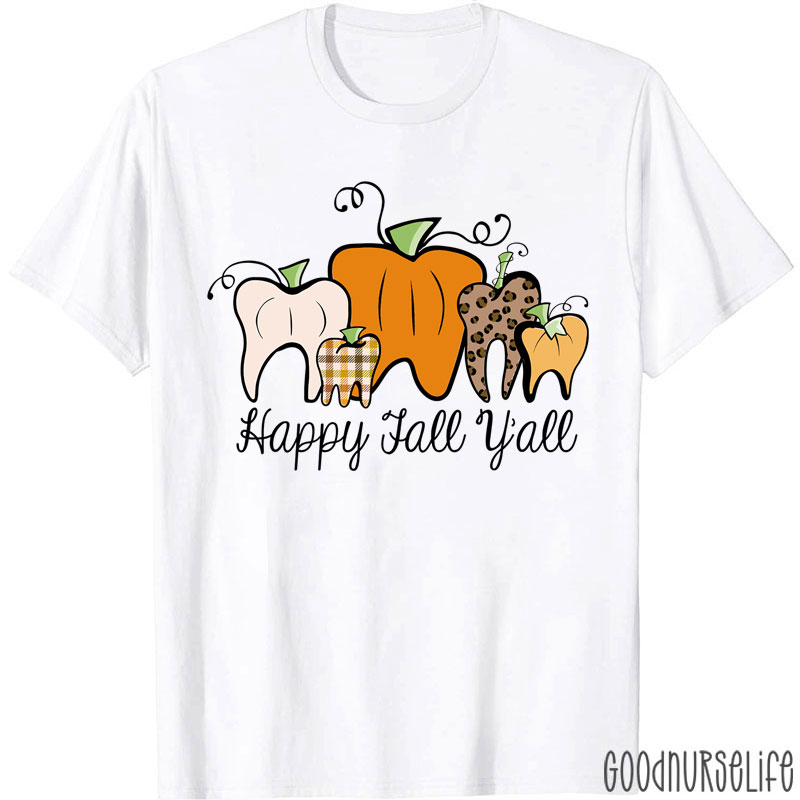 Happy Fall Y'all Pumpkin Tooth Leopard T-Shirt