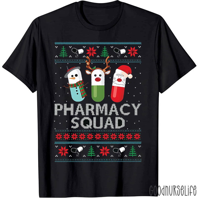 Pharmacy Squad Festive Pill Character T-Shirt