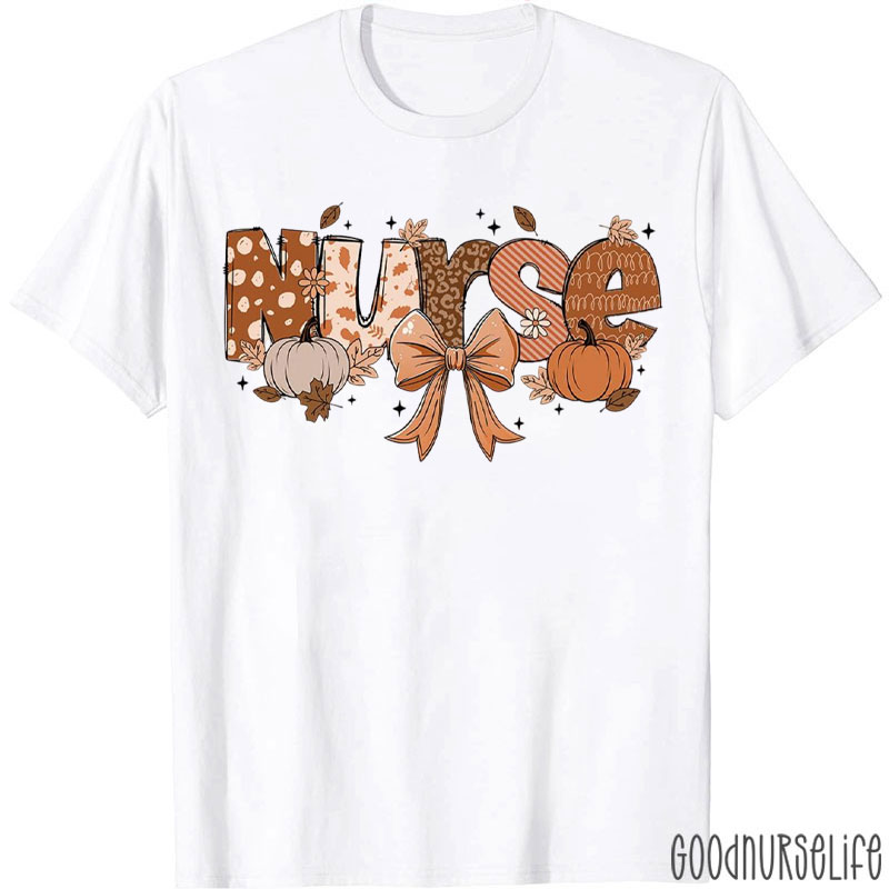Fall Nurse Coquette Bow Pumpkins Nurse T-Shirt
