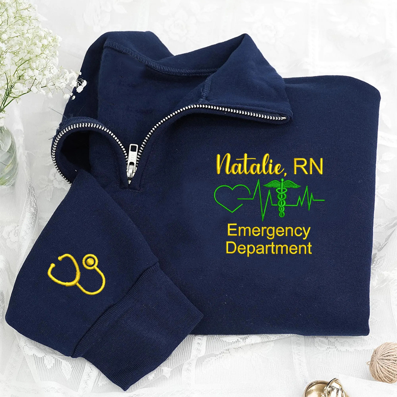 Personalized Stethoscope Name And Title Quarter Zip Sweatshirt