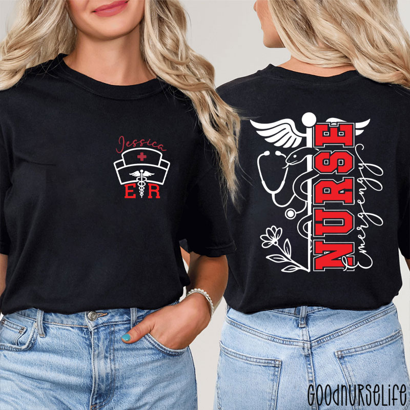 Personalized Name Emergency Room ER Nurse Two Sided T-Shirt