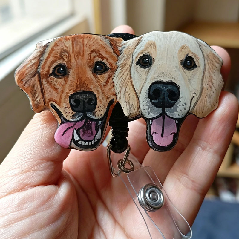 Personalized Cute Pet Portrait Hand‑Painted Style Badge Reel