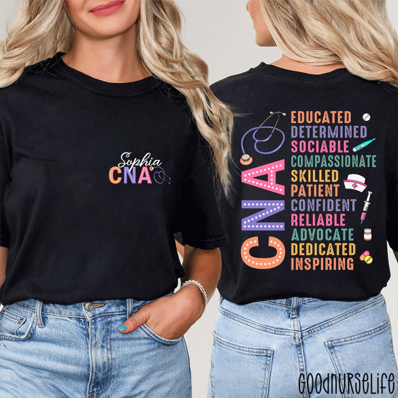 Personalized Name Certified Nursing Assistant CNA Nurse Two Sided T-Shirt