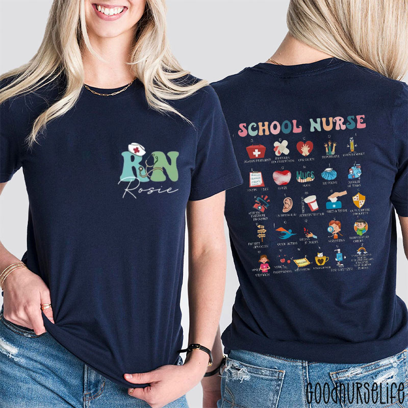 Personalized Name School Nurse Alphabet Two Sided T-Shirt