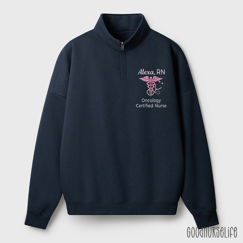 Personalized Caduceus Embroidered Quarter Zip Sweatshirt