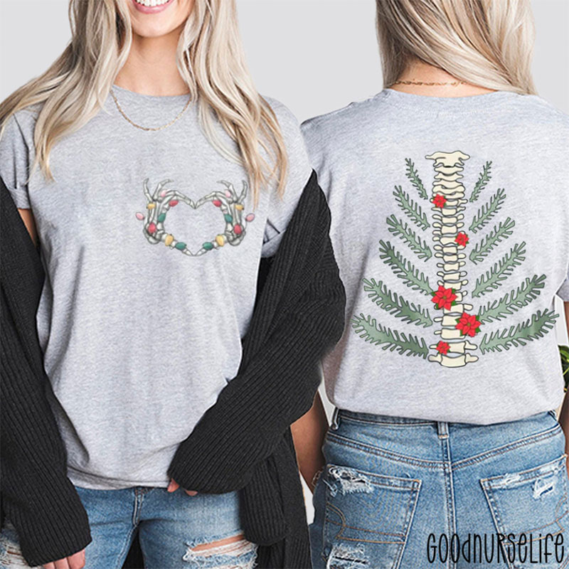 Christmas Tree Spine Nurse Two Sided T-Shirt