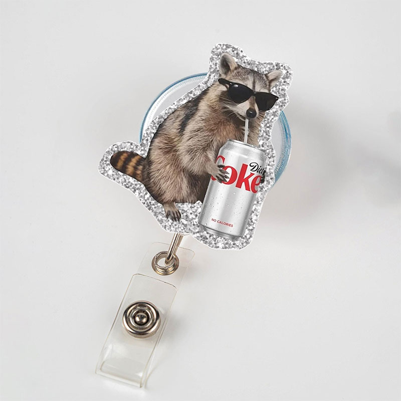 Raccoon Diet Coke Badge Reel