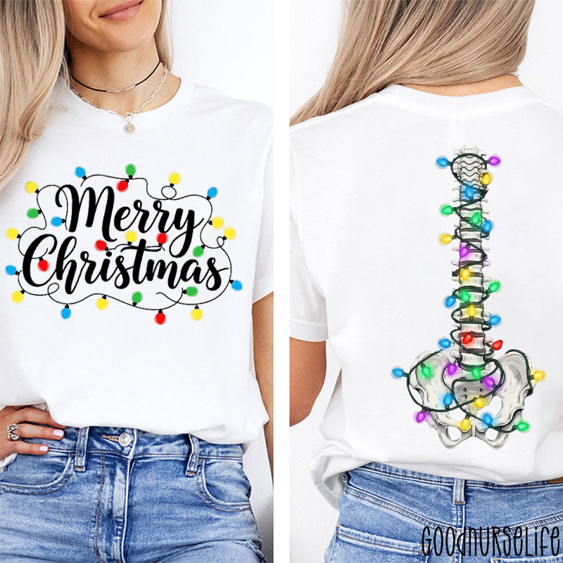 Merry Christmas Spine With Lights Two Sided T-Shirt