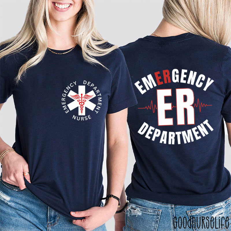 Emergency Department ER Double Snake Nurse Two Sided T-Shirt
