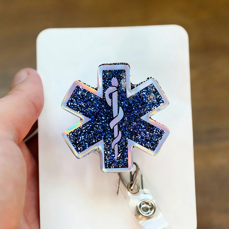 Glitter Star Of Life Nurse Badge Reel