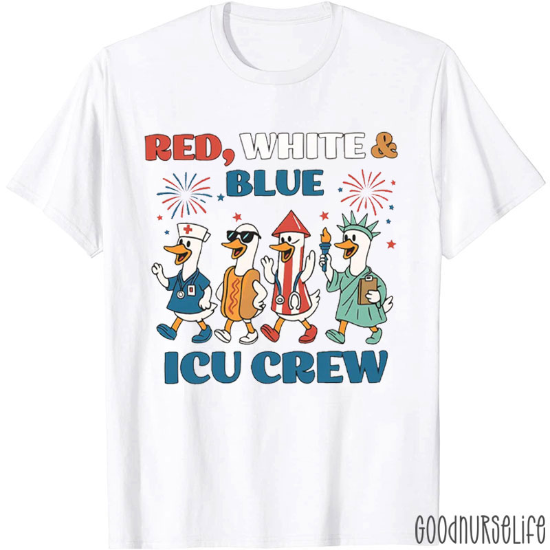 Personalized Cute Duck Red White And Blue Crew Nurse T-Shirt