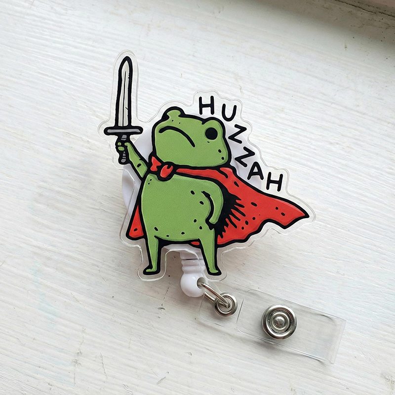 Cute Frog Huzzah Nurse Badge Reel