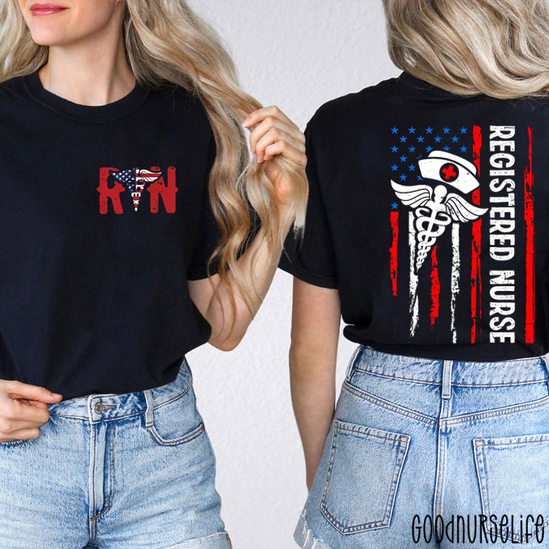 American Flag Registered Nurse Two Sided T-Shirt