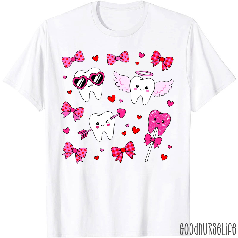 Valentines Day Teeth Coquette Bow Dental T-shirt