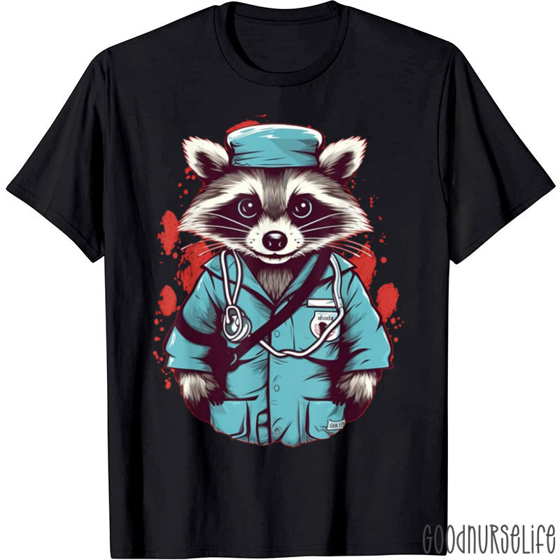 Funny Medical Nursing Raccoon Nurse T-Shirt