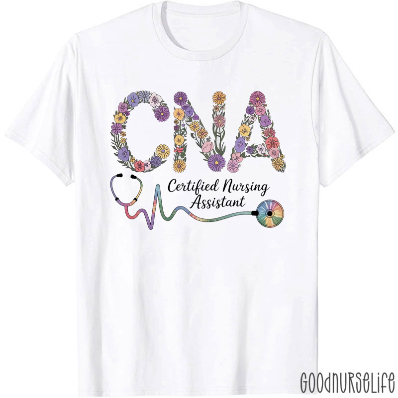 Floral And Stethoscope CNA Nurse T-Shirt