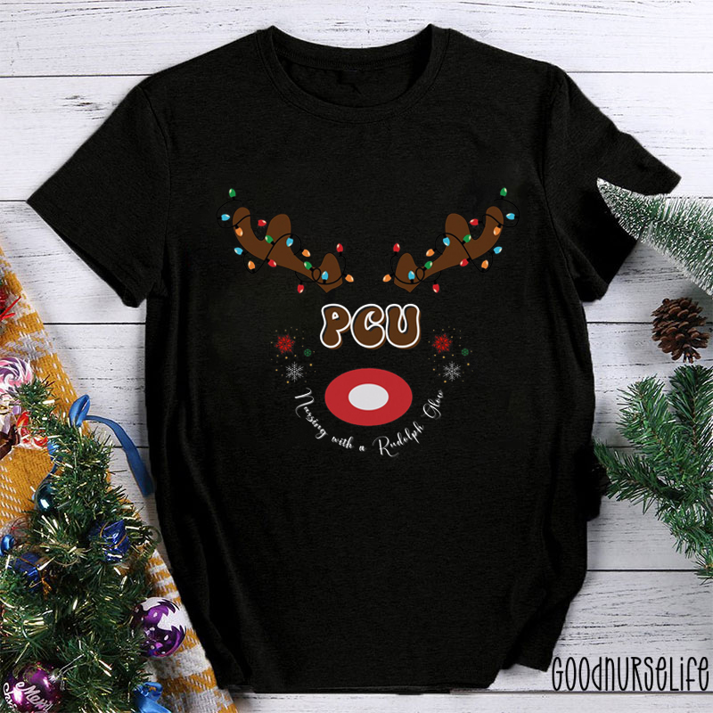 Personalized Nursing With A Rudolph Glow Nurse T-shirt