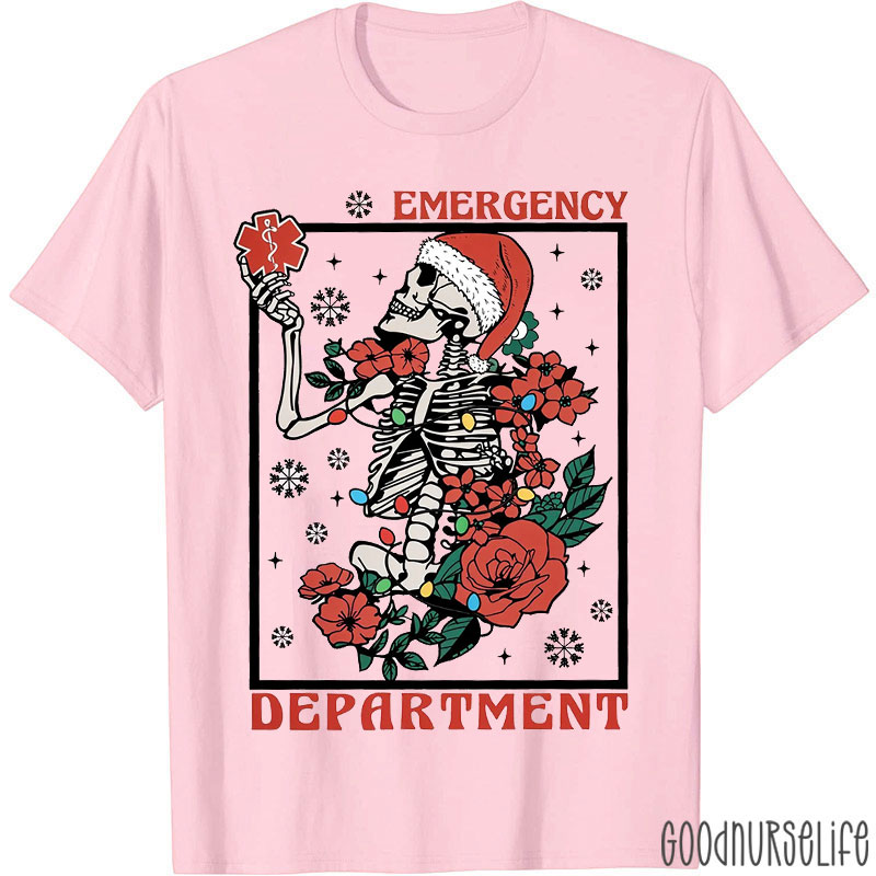 Skeletal Santa With Medical Symbol Nurse T-Shirt