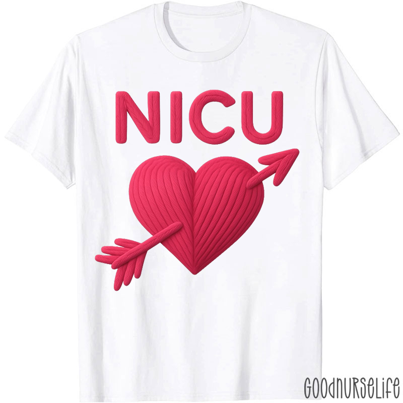 Faux Yarn Valentines NICU Heart Nurse T-shirt