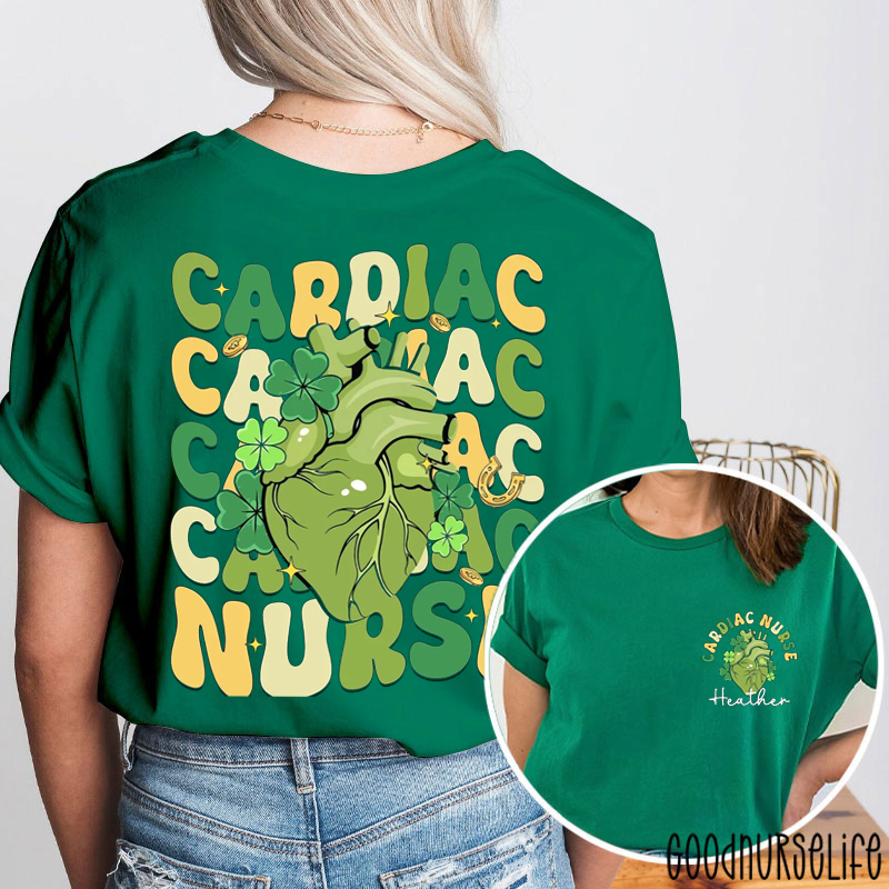 Personalized St Patrick's Day Cardiac Nurse Two Sided T-Shirt