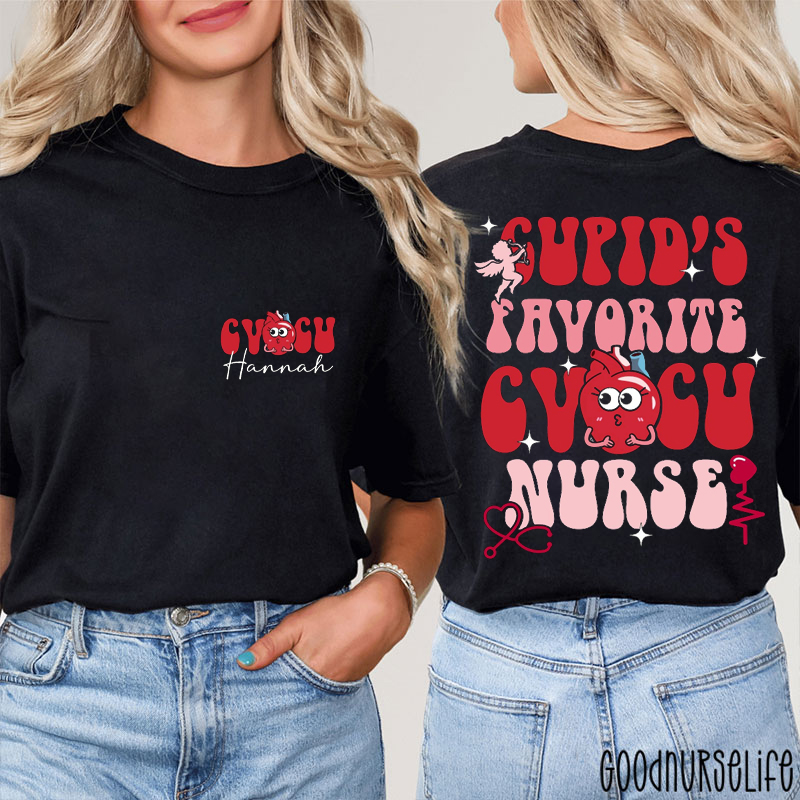 Personalized Cupid's Favorite CVICU Nurse Two Sided T-Shirt