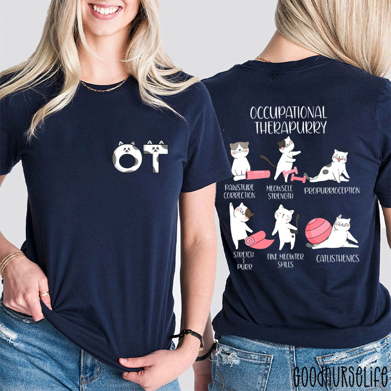 Occupational Therapy Cute Cat Two Sided T-Shirt